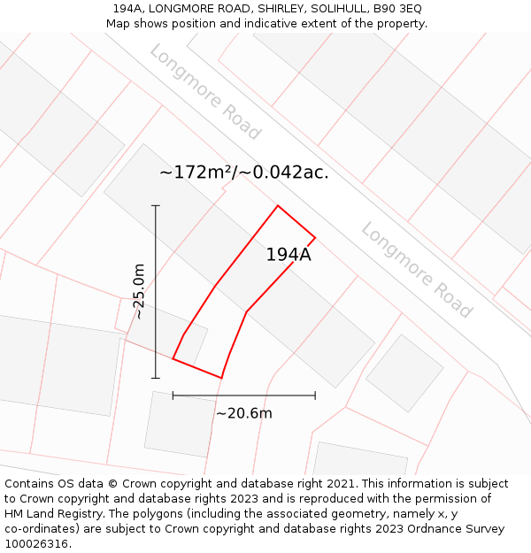 194A, LONGMORE ROAD, SHIRLEY, SOLIHULL, B90 3EQ: Plot and title map