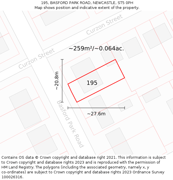 195, BASFORD PARK ROAD, NEWCASTLE, ST5 0PH: Plot and title map
