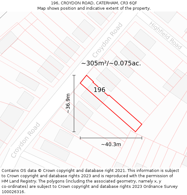 196, CROYDON ROAD, CATERHAM, CR3 6QF: Plot and title map