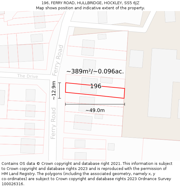 196, FERRY ROAD, HULLBRIDGE, HOCKLEY, SS5 6JZ: Plot and title map