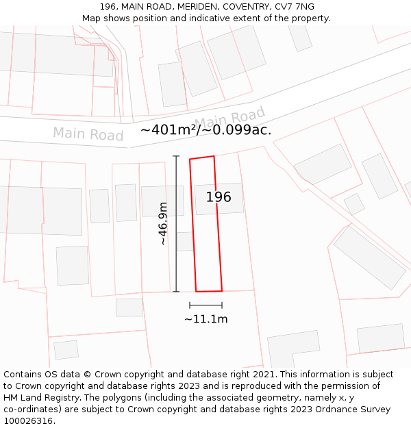 196, MAIN ROAD, MERIDEN, COVENTRY, CV7 7NG: Plot and title map