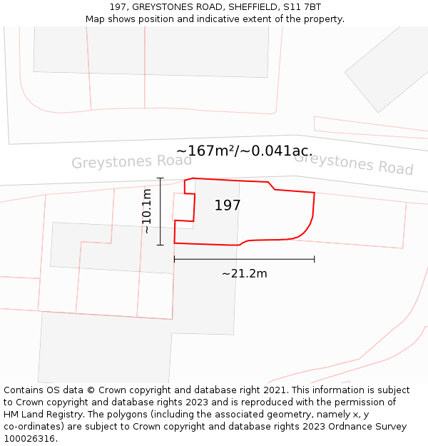 197, GREYSTONES ROAD, SHEFFIELD, S11 7BT: Plot and title map