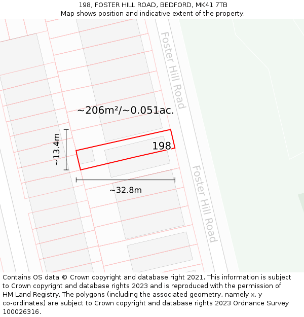 198, FOSTER HILL ROAD, BEDFORD, MK41 7TB: Plot and title map