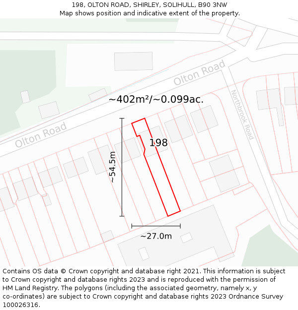 198, OLTON ROAD, SHIRLEY, SOLIHULL, B90 3NW: Plot and title map