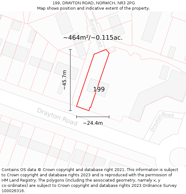 199, DRAYTON ROAD, NORWICH, NR3 2PG: Plot and title map