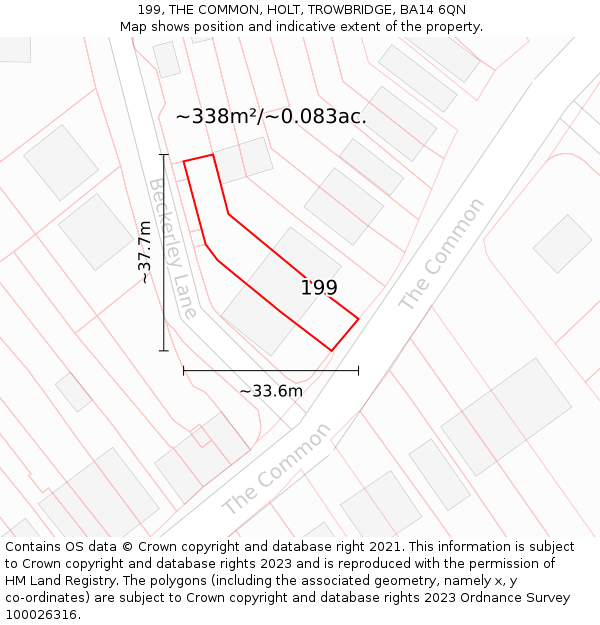 199, THE COMMON, HOLT, TROWBRIDGE, BA14 6QN: Plot and title map