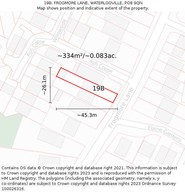 19B, FROGMORE LANE, WATERLOOVILLE, PO8 9QN: Plot and title map