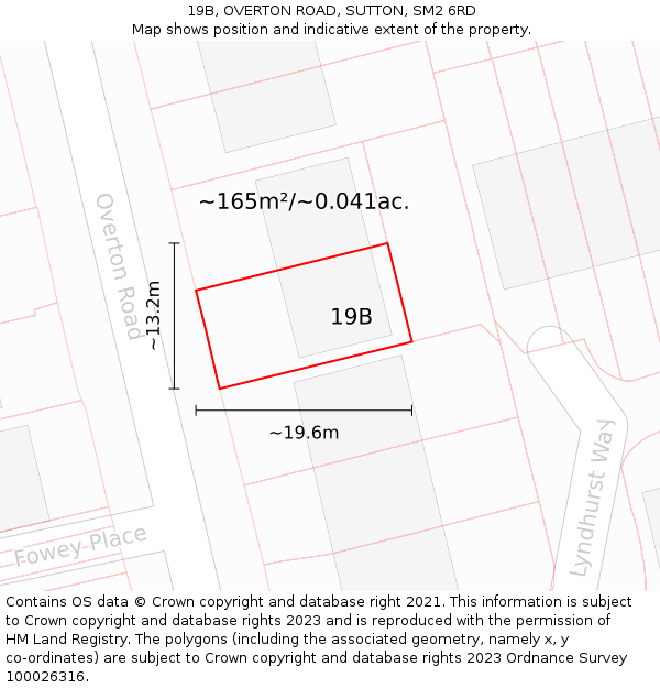 19B, OVERTON ROAD, SUTTON, SM2 6RD: Plot and title map