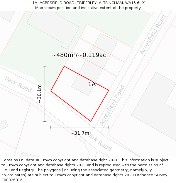 1A, ACRESFIELD ROAD, TIMPERLEY, ALTRINCHAM, WA15 6HX: Plot and title map