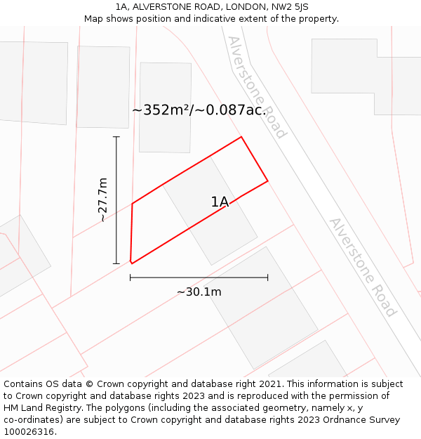 1A, ALVERSTONE ROAD, LONDON, NW2 5JS: Plot and title map