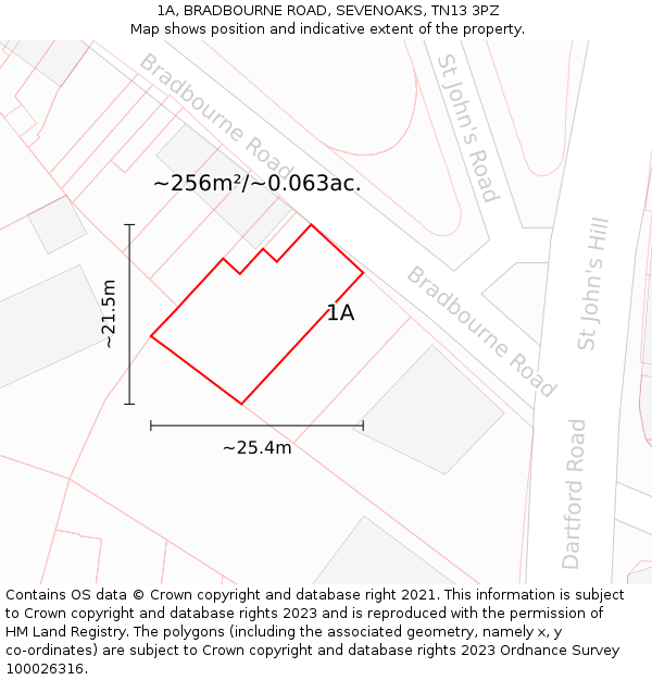 1A, BRADBOURNE ROAD, SEVENOAKS, TN13 3PZ: Plot and title map