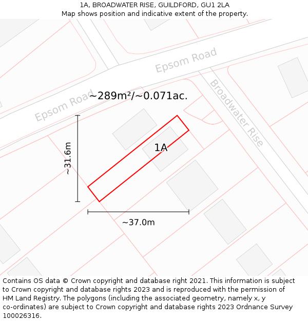 1A, BROADWATER RISE, GUILDFORD, GU1 2LA: Plot and title map