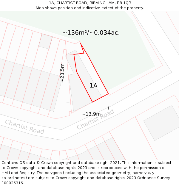 1A, CHARTIST ROAD, BIRMINGHAM, B8 1QB: Plot and title map