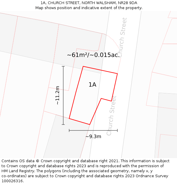 1A, CHURCH STREET, NORTH WALSHAM, NR28 9DA: Plot and title map