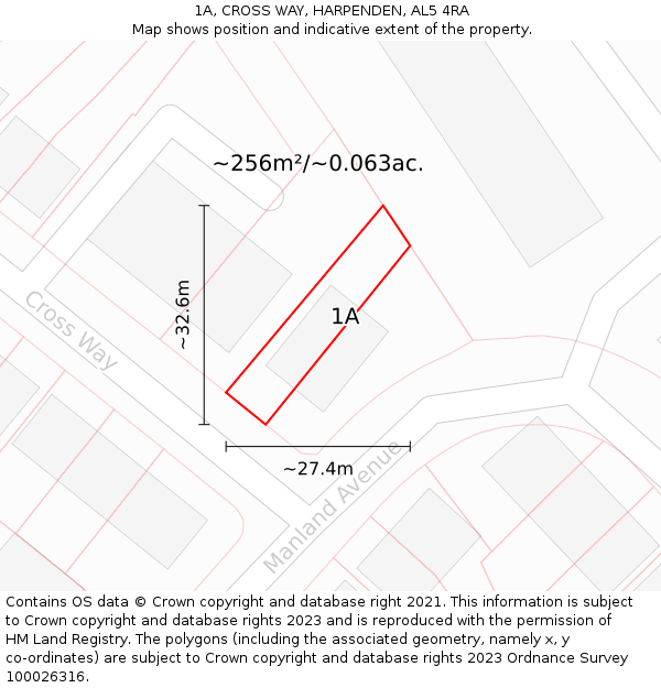 1A, CROSS WAY, HARPENDEN, AL5 4RA: Plot and title map