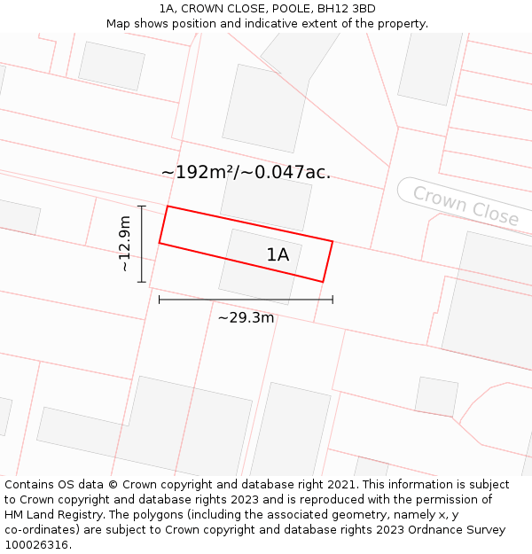 1A, CROWN CLOSE, POOLE, BH12 3BD: Plot and title map