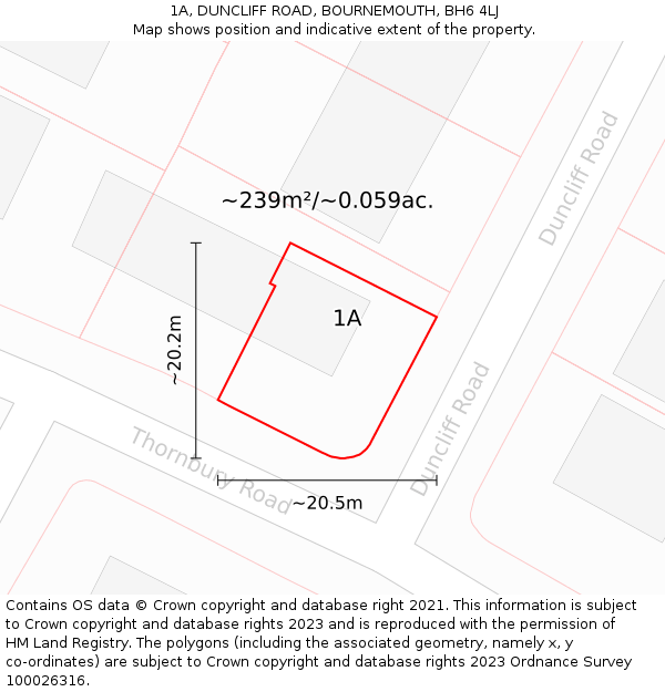 1A, DUNCLIFF ROAD, BOURNEMOUTH, BH6 4LJ: Plot and title map