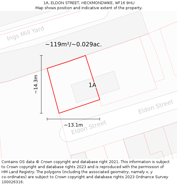 1A, ELDON STREET, HECKMONDWIKE, WF16 9HU: Plot and title map