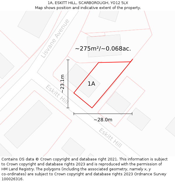 1A, ESKITT HILL, SCARBOROUGH, YO12 5LX: Plot and title map