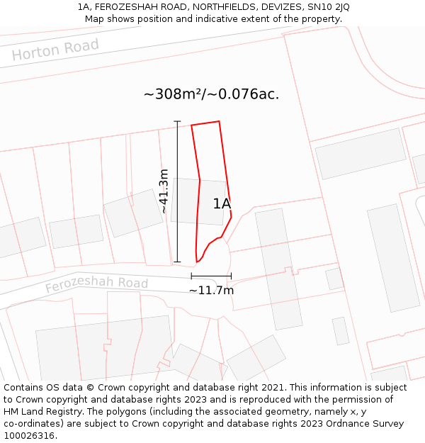 1A, FEROZESHAH ROAD, NORTHFIELDS, DEVIZES, SN10 2JQ: Plot and title map