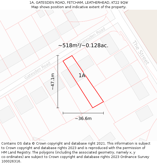 1A, GATESDEN ROAD, FETCHAM, LEATHERHEAD, KT22 9QW: Plot and title map