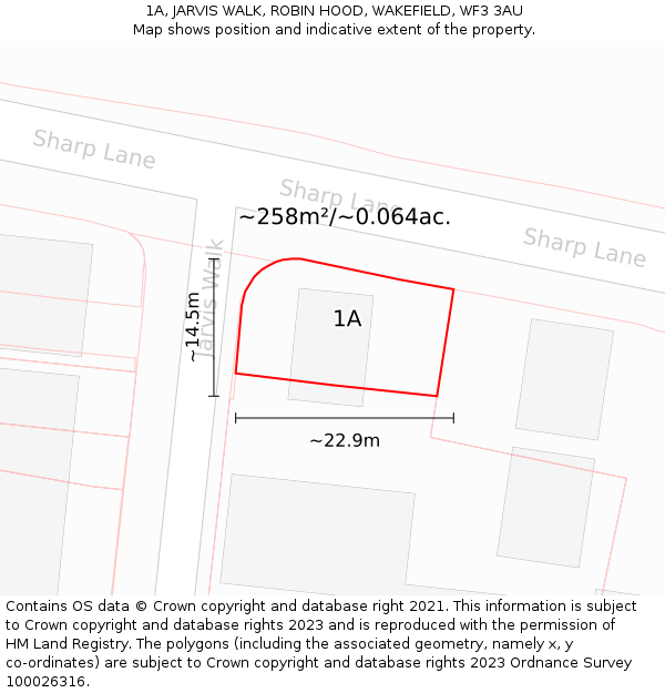 1A, JARVIS WALK, ROBIN HOOD, WAKEFIELD, WF3 3AU: Plot and title map