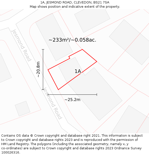 1A, JESMOND ROAD, CLEVEDON, BS21 7SA: Plot and title map