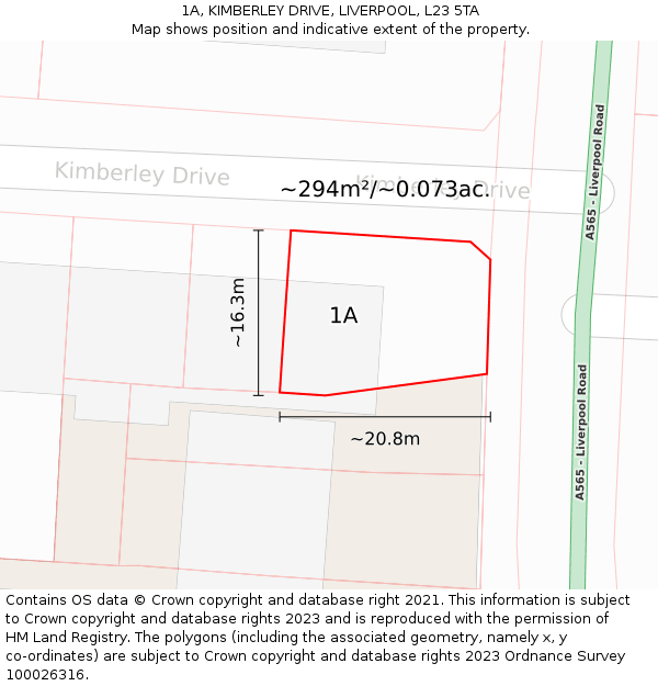1A, KIMBERLEY DRIVE, LIVERPOOL, L23 5TA: Plot and title map