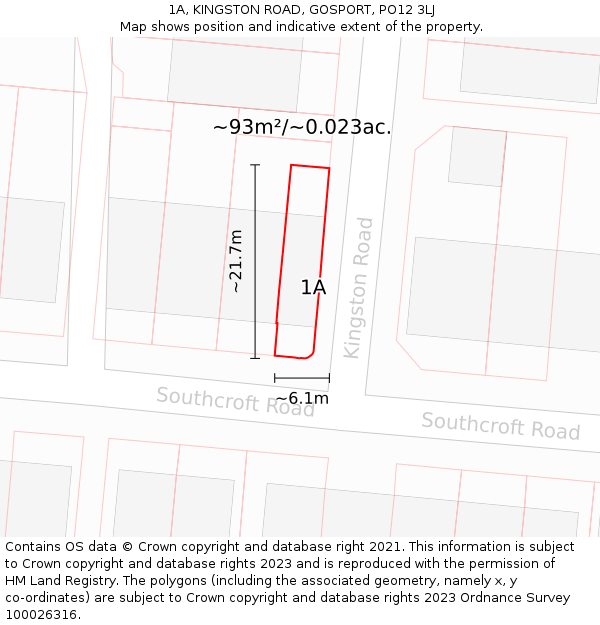 1A, KINGSTON ROAD, GOSPORT, PO12 3LJ: Plot and title map