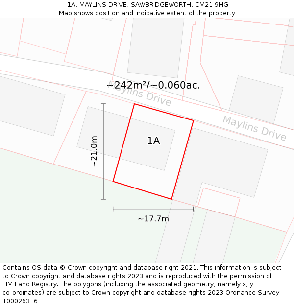 1A, MAYLINS DRIVE, SAWBRIDGEWORTH, CM21 9HG: Plot and title map