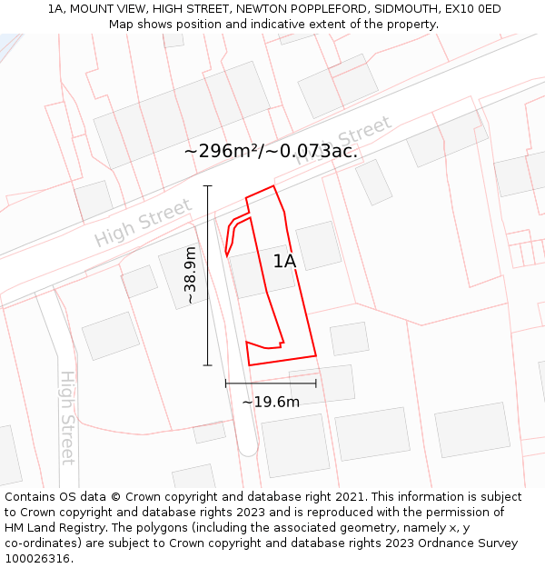 1A, MOUNT VIEW, HIGH STREET, NEWTON POPPLEFORD, SIDMOUTH, EX10 0ED: Plot and title map