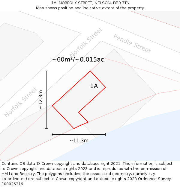 1A, NORFOLK STREET, NELSON, BB9 7TN: Plot and title map