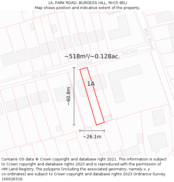 1A, PARK ROAD, BURGESS HILL, RH15 8EU: Plot and title map