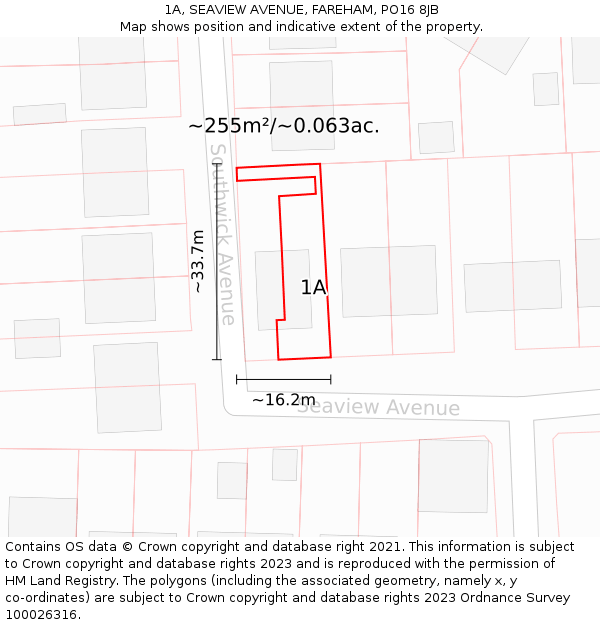 1A, SEAVIEW AVENUE, FAREHAM, PO16 8JB: Plot and title map