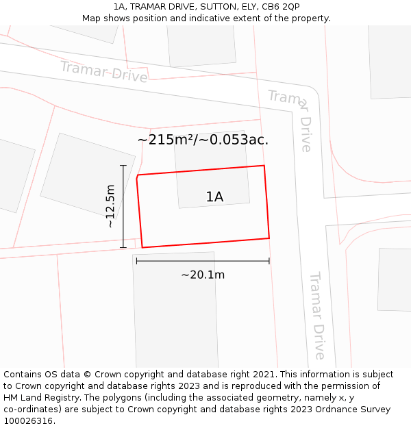 1A, TRAMAR DRIVE, SUTTON, ELY, CB6 2QP: Plot and title map