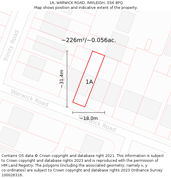 1A, WARWICK ROAD, RAYLEIGH, SS6 8PQ: Plot and title map