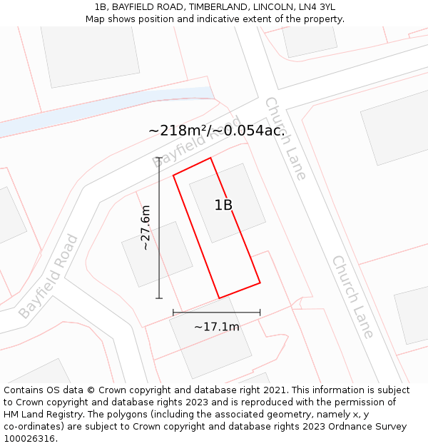 1B, BAYFIELD ROAD, TIMBERLAND, LINCOLN, LN4 3YL: Plot and title map