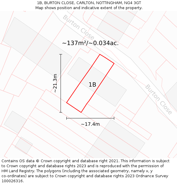 1B, BURTON CLOSE, CARLTON, NOTTINGHAM, NG4 3GT: Plot and title map