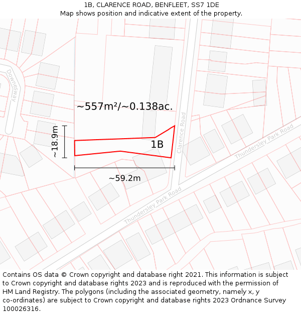 1B, CLARENCE ROAD, BENFLEET, SS7 1DE: Plot and title map