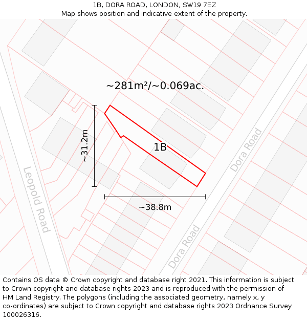 1B, DORA ROAD, LONDON, SW19 7EZ: Plot and title map