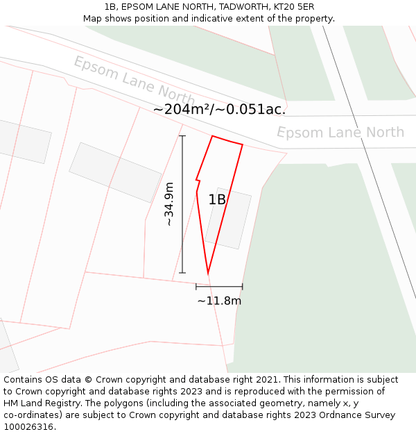 1B, EPSOM LANE NORTH, TADWORTH, KT20 5ER: Plot and title map