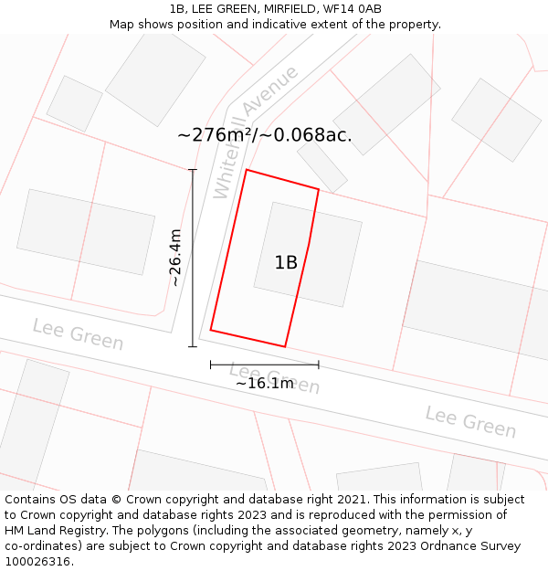 1B, LEE GREEN, MIRFIELD, WF14 0AB: Plot and title map