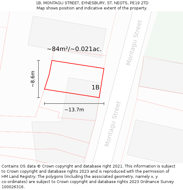 1B, MONTAGU STREET, EYNESBURY, ST. NEOTS, PE19 2TD: Plot and title map