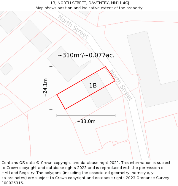 1B, NORTH STREET, DAVENTRY, NN11 4GJ: Plot and title map
