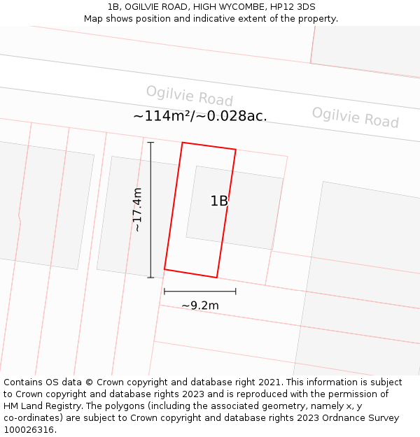 1B, OGILVIE ROAD, HIGH WYCOMBE, HP12 3DS: Plot and title map