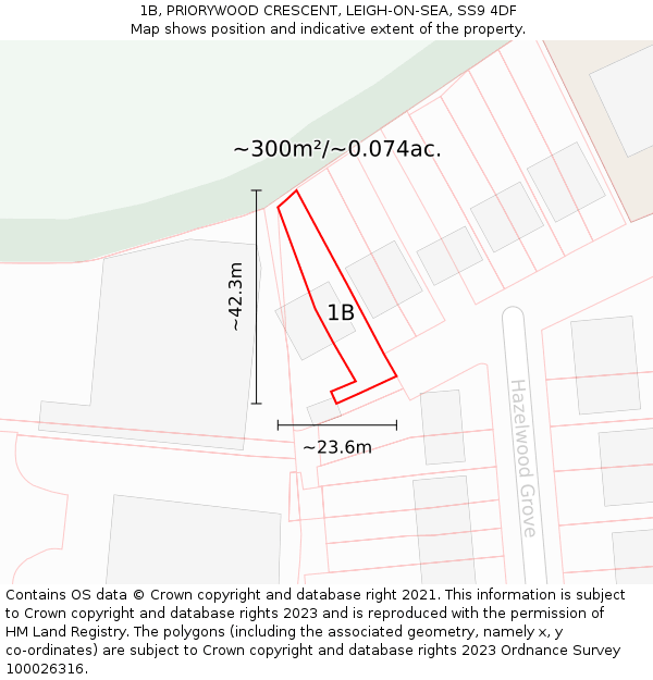 1B, PRIORYWOOD CRESCENT, LEIGH-ON-SEA, SS9 4DF: Plot and title map