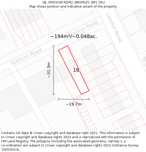 1B, SPENCER ROAD, BROMLEY, BR1 3SU: Plot and title map