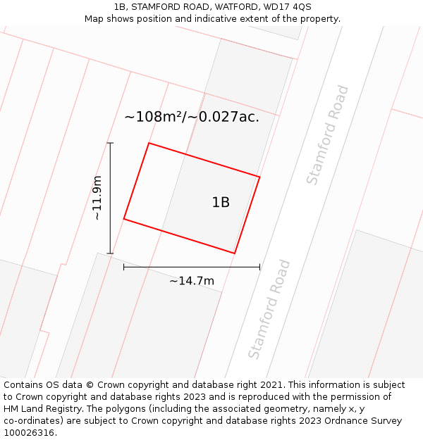 1B, STAMFORD ROAD, WATFORD, WD17 4QS: Plot and title map