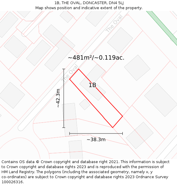 1B, THE OVAL, DONCASTER, DN4 5LJ: Plot and title map