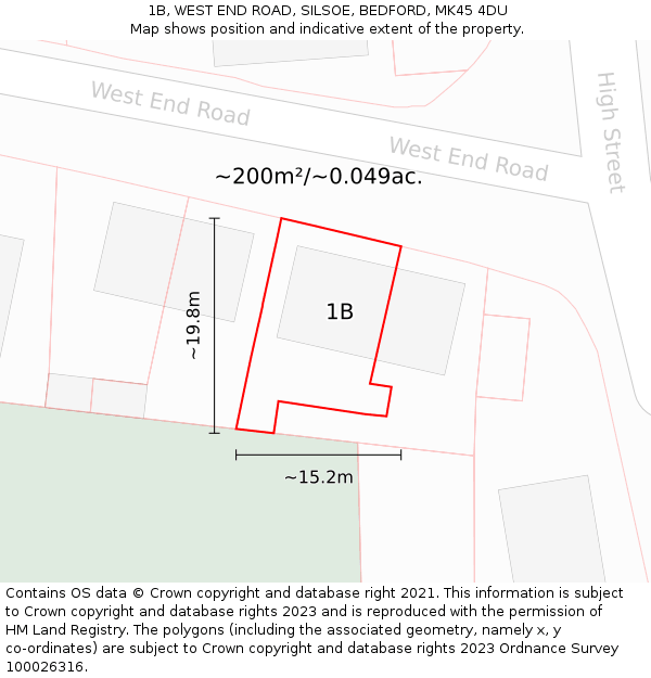 1B, WEST END ROAD, SILSOE, BEDFORD, MK45 4DU: Plot and title map